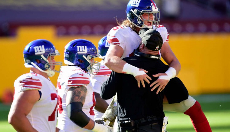 Giants’ Nick Gates talks picking on Aaron Donald, steer-wrestling mishap